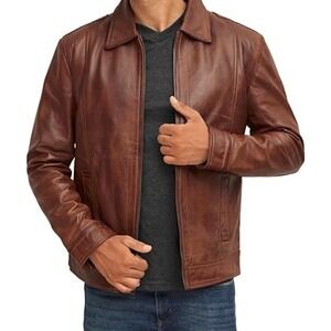 Motorcycle Cafe Racer Distressed Brown Genuine Leather Biker Jacket Size 3X
